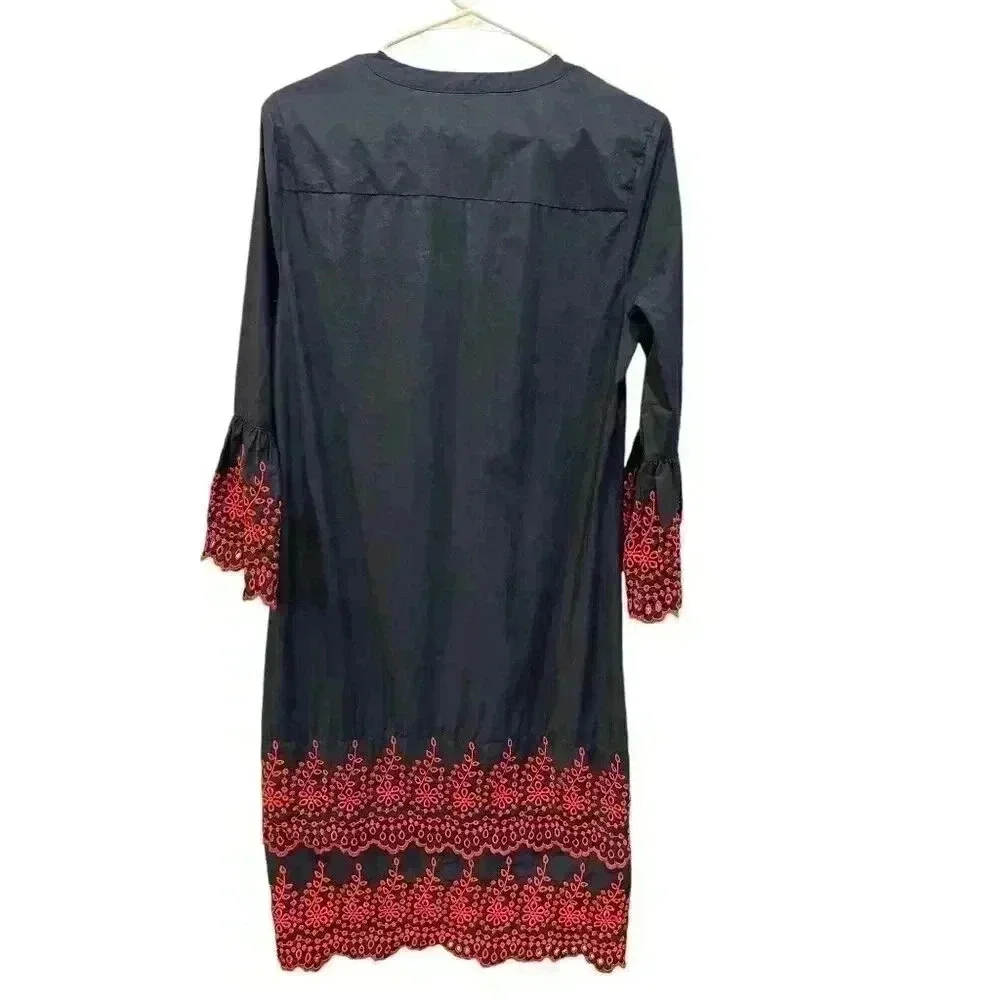 J. Crew Navy with Red Eyelet Embroidery Shift Dress Cotton Summer Size S, NWT.